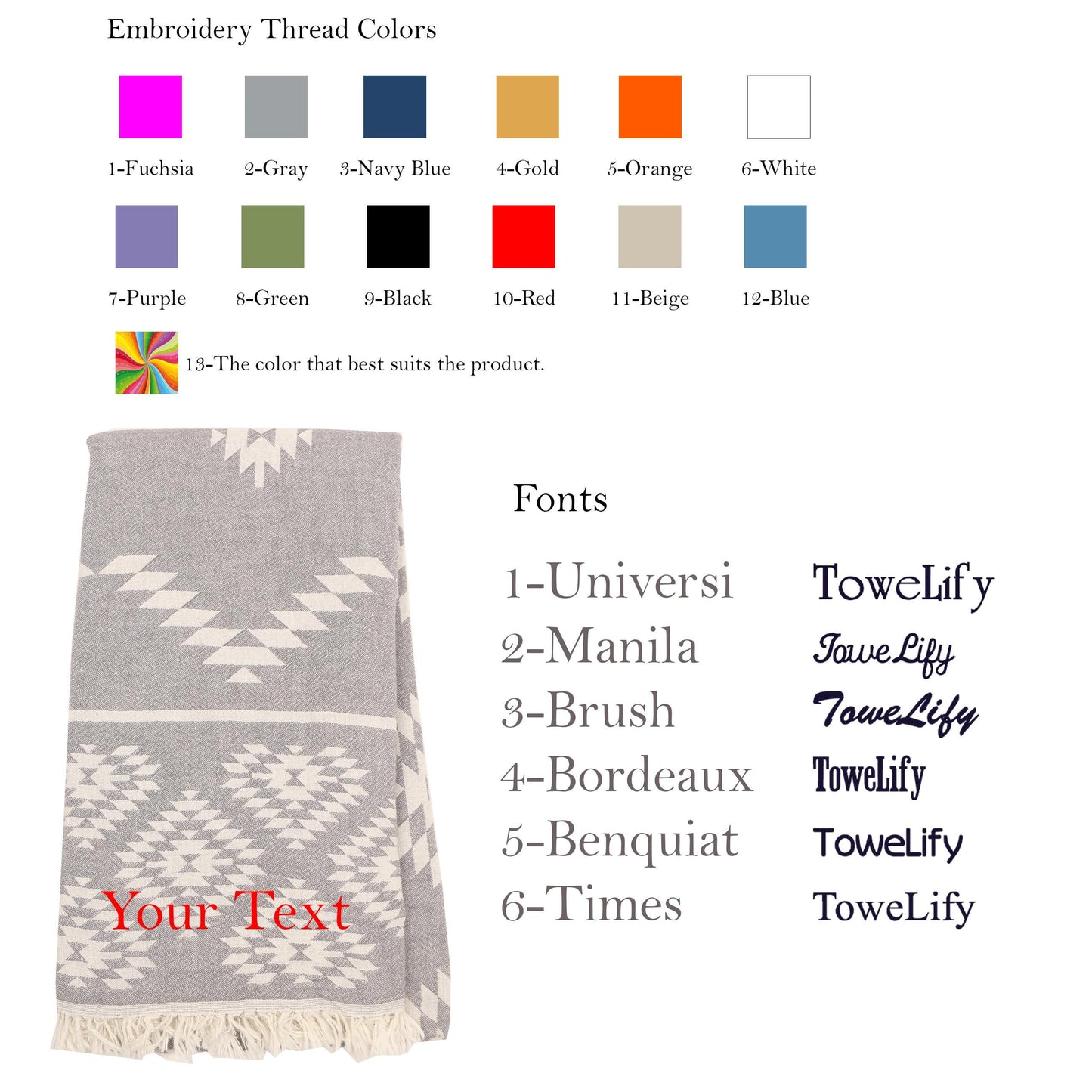 Handwoven Turkish Cotton Towel: Ethnic Pattern, Custom Embroidery