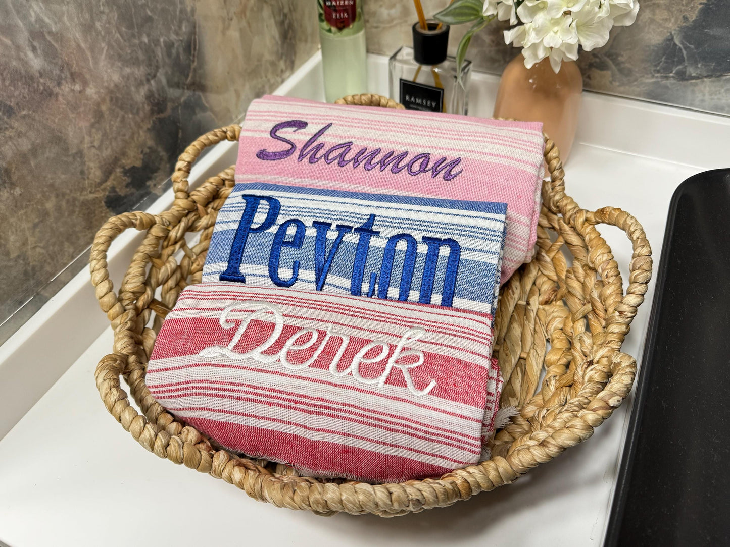 Custom Embroidered Turkish Cotton Towel: Personalized Wedding Favor