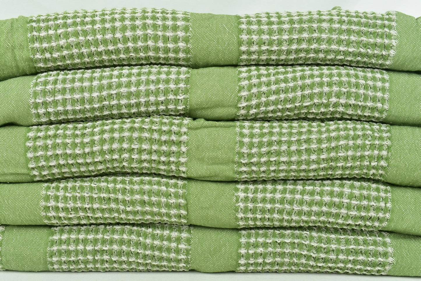 Large Turkish Cotton Towel, Khaki Green Blanket, Waffle Throw, 79x83 Inches