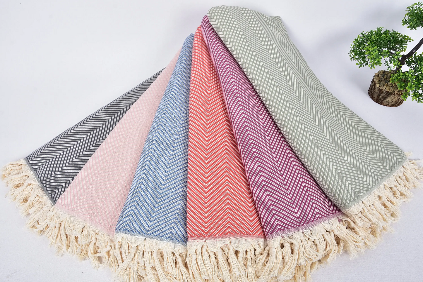 Winter Blanket Turkish Cotton Beige Stripes, 83x91 Inches