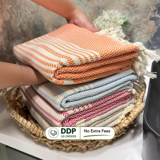 Handwoven Turkish Cotton Peshtemal Towel, Personalized Embroidery