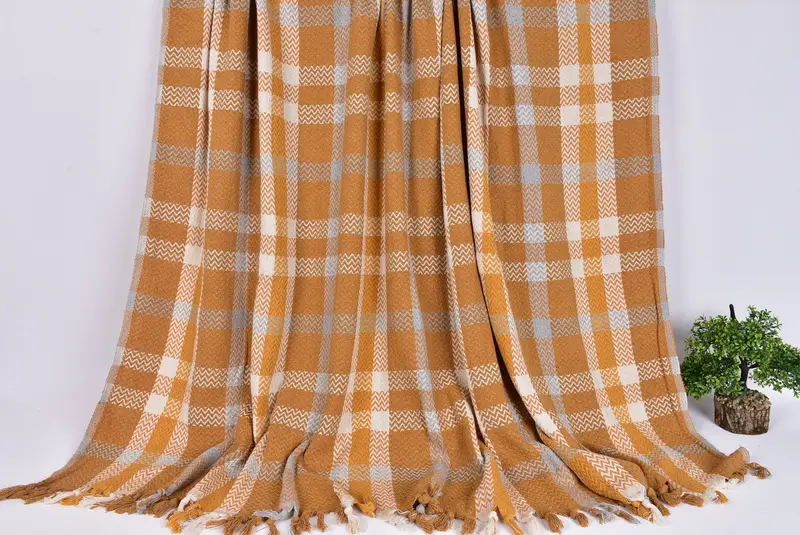 Turkish Throw Blanket Striped Bedspread Beige, 79x91 Inches