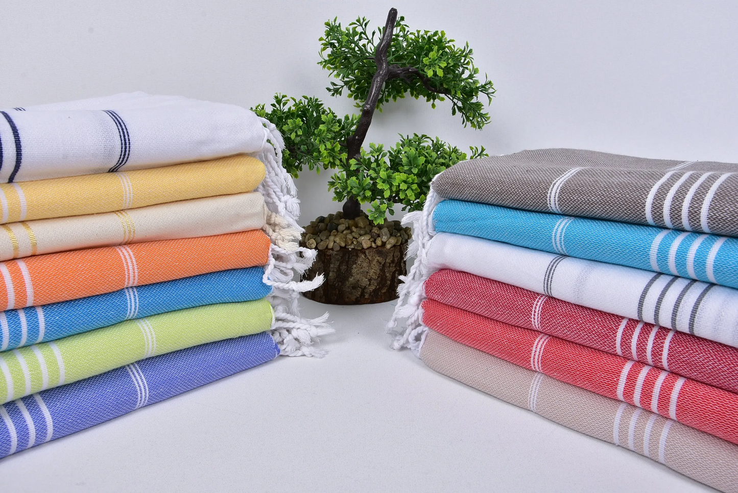 Winter Blanket Turkish Cotton Beige Striped, 63x87 Inches