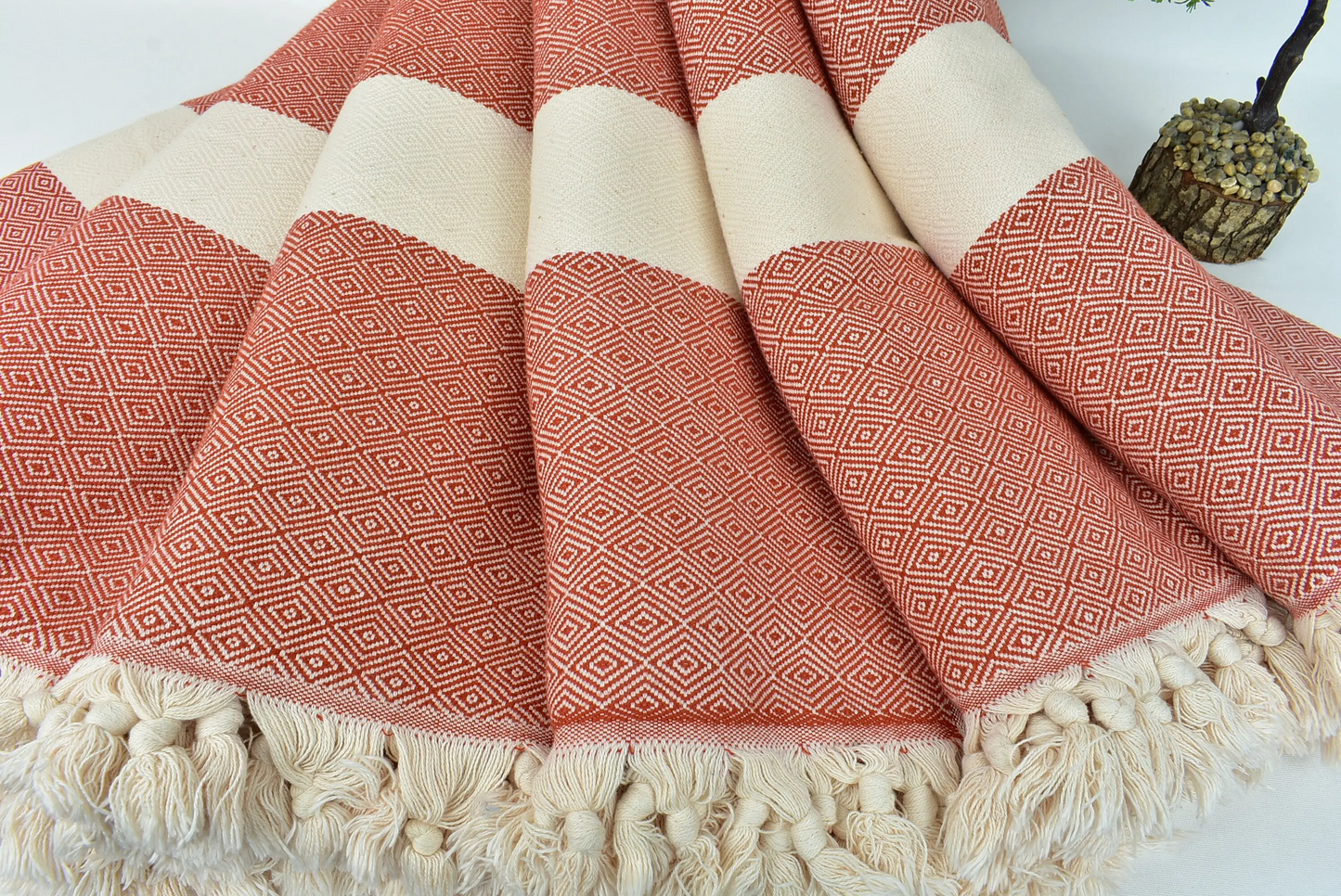 Picnic Blanket Dark Brick Diamond Throw, 79x91 Inches