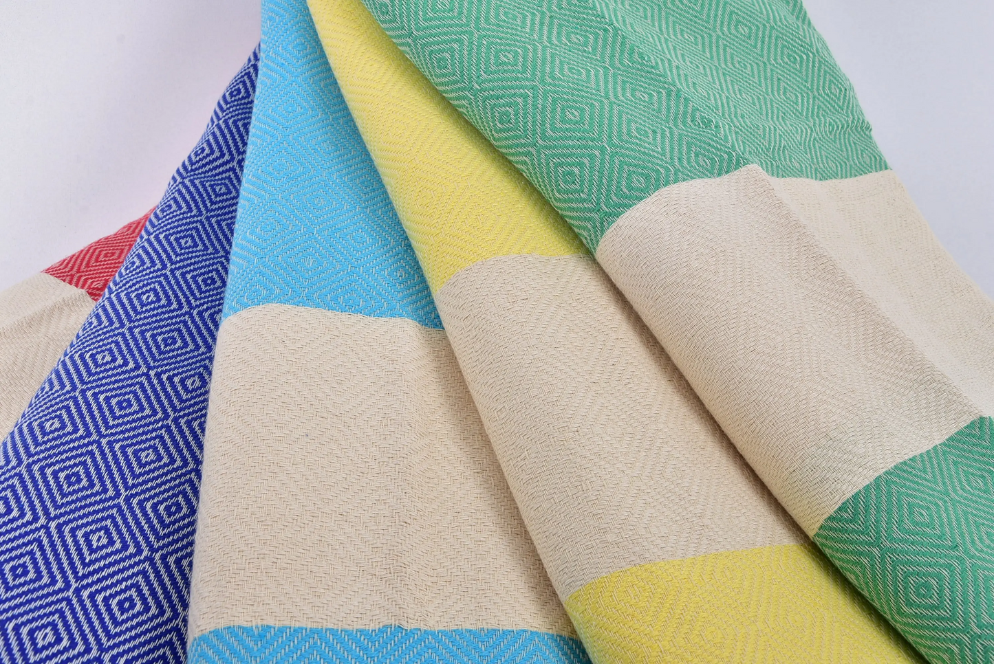 Throw Blanket Turkish Cotton Beige Diamond Pattern, 79x91 Inches