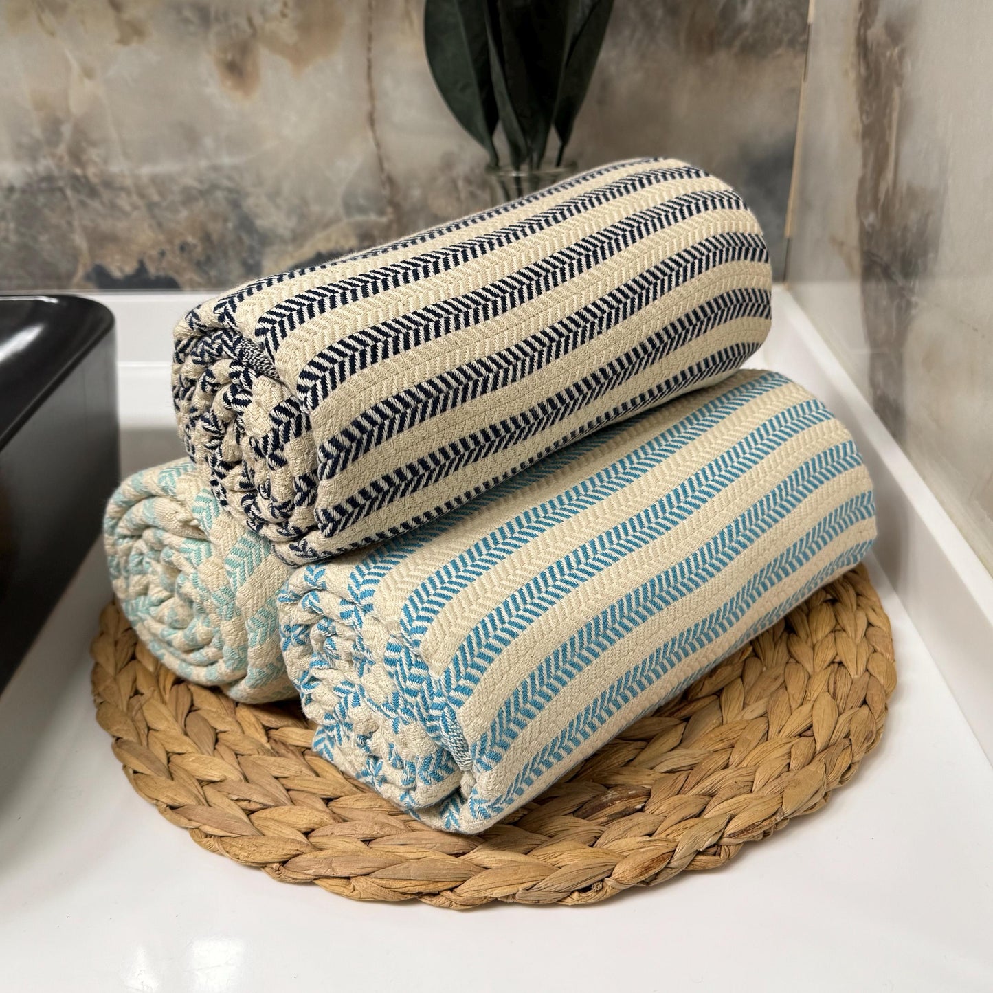 Handwoven Turkish Cotton Towel Hand Size and Beach/Bath Size: Personalized Embroidery Gift.