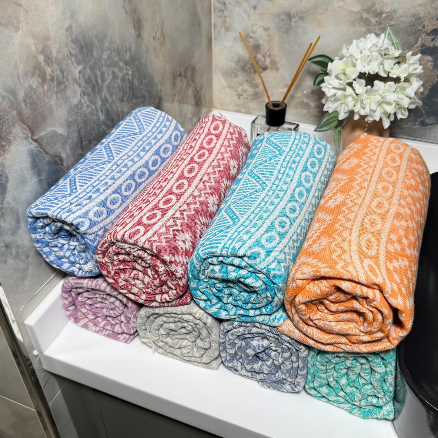 Embroidered Turkish Cotton Beach Towel: Personalized Hammam Gift
