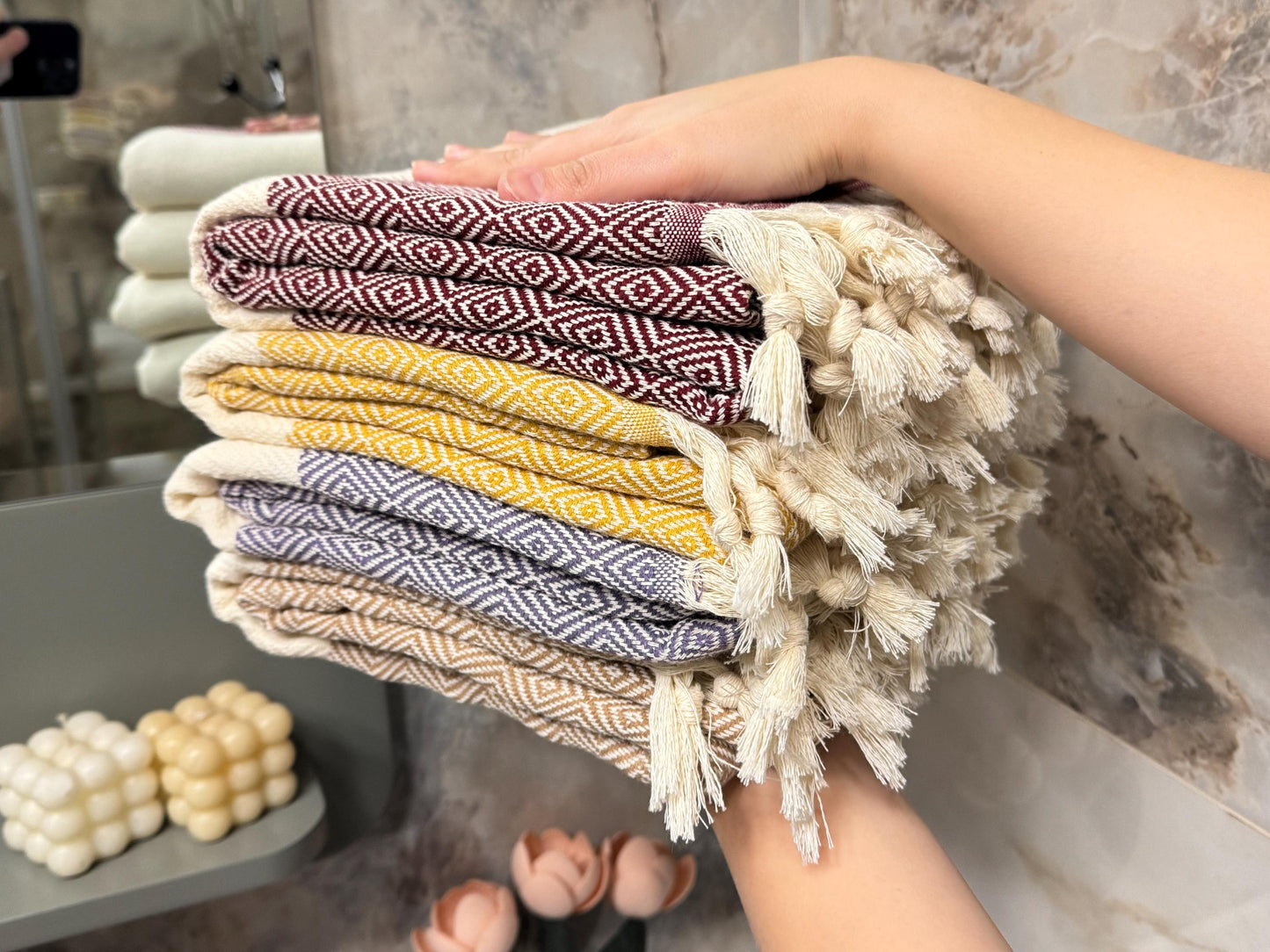 Personalized Turkish Cotton Beach Towel: Handwoven Wedding Favor