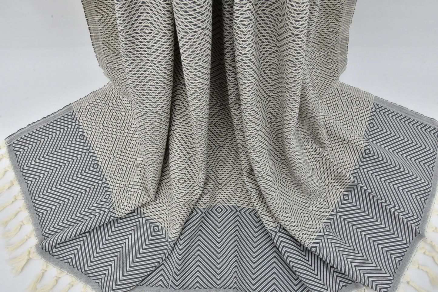 Turkish Bedspread Throw 75x91 Gray Cotton Diamond Design Blanket