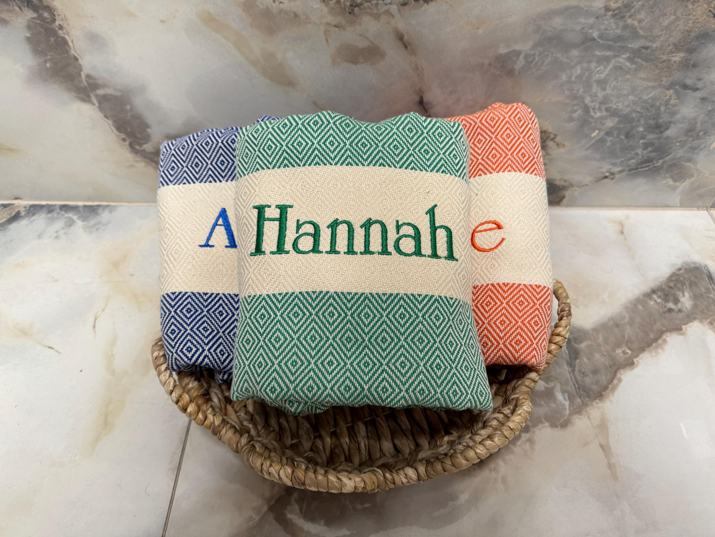 Personalized Turkish Cotton Beach Towel, Custom Embroidery Gift