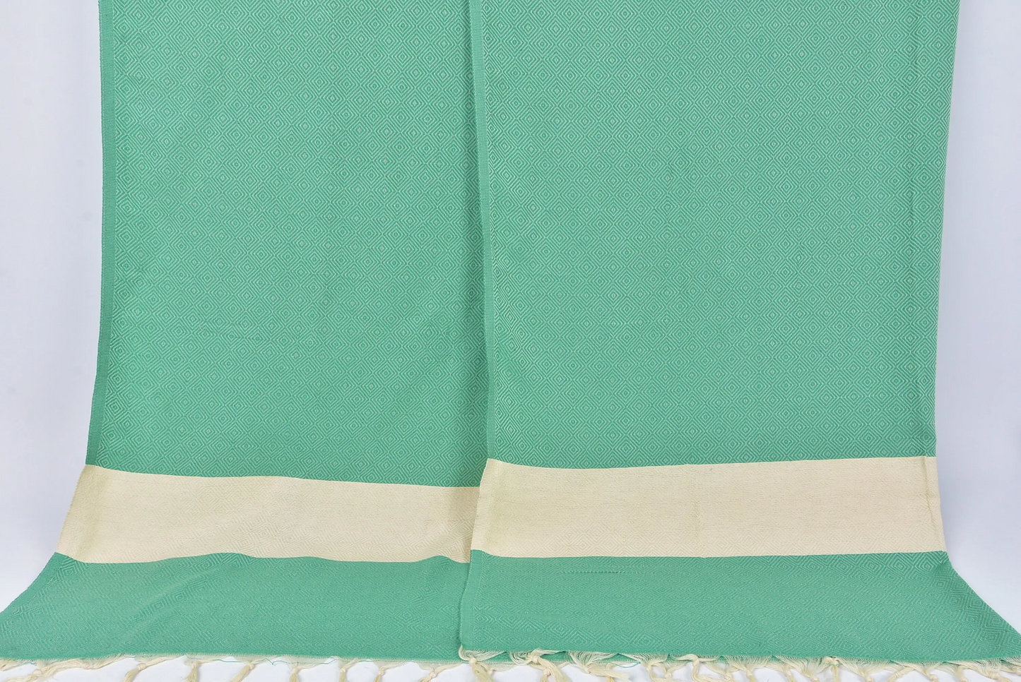 Throw Blanket Turkish Cotton Beige Diamond Pattern, 79x91 Inches