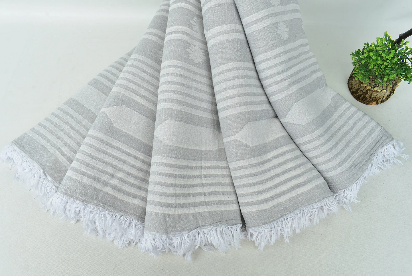 Handwoven Gray Patterned Blanket, Turkish Bedspread, 60x83 Inches