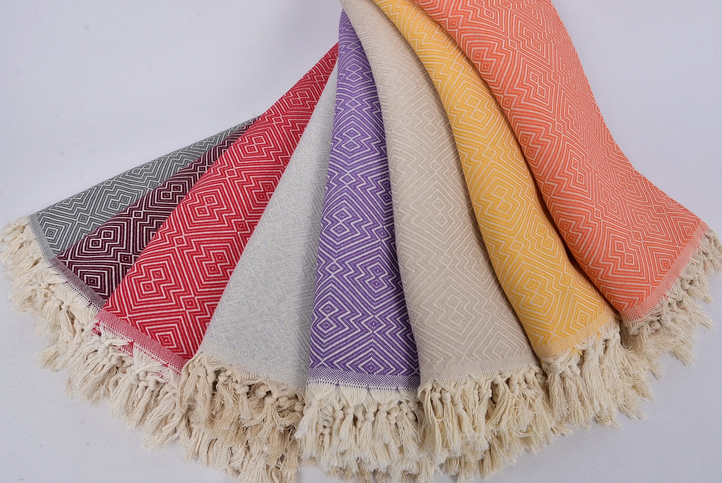 Turkish Cotton Blanket Throw Beige, 79x103 Inches