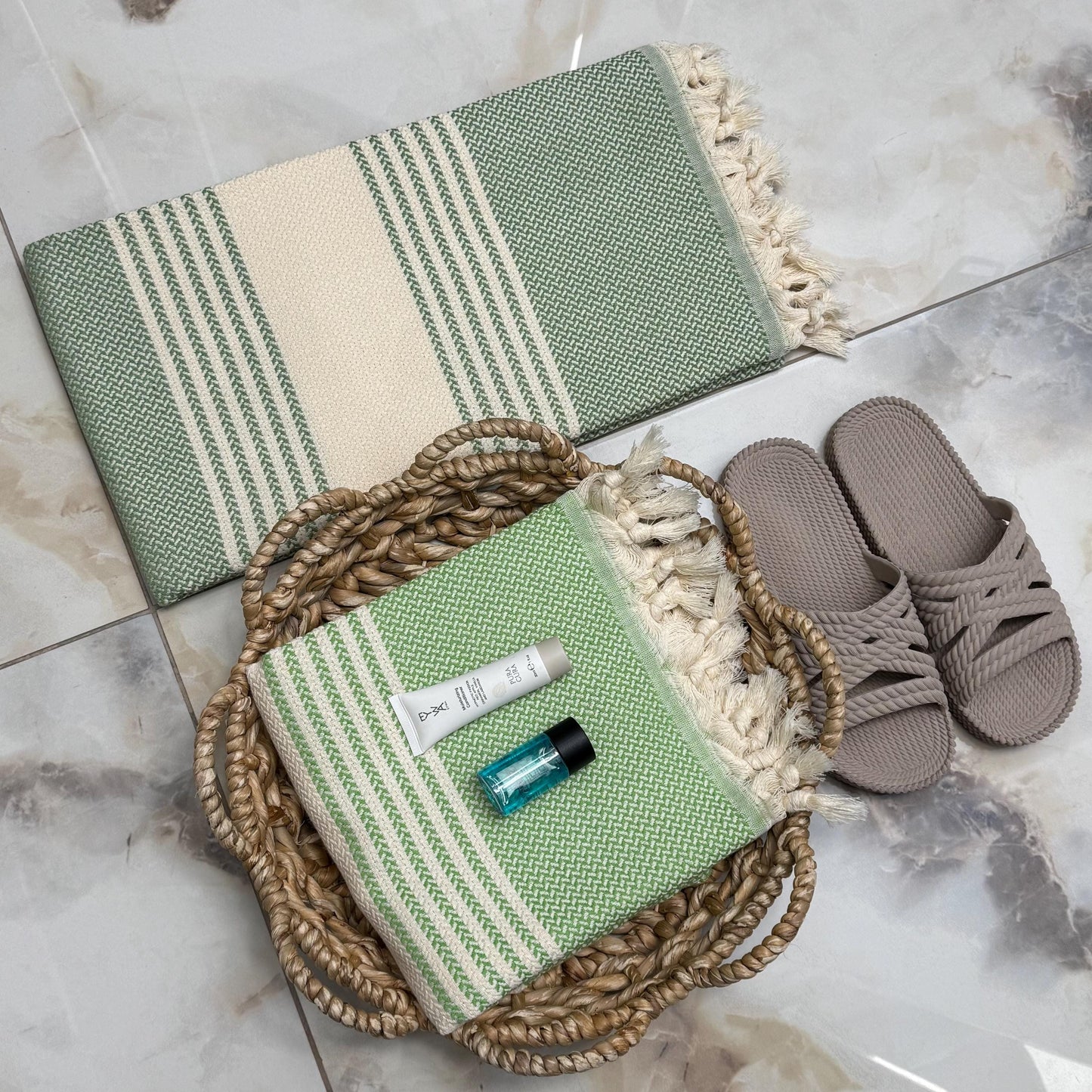 Handwoven Striped Turkish Cotton Towel: Personalized Beach/Bath Peshtemal