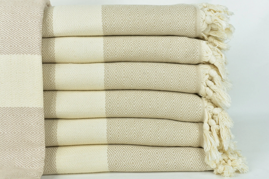 Bestickte Stranddecke, Diamond Beige, Türkische Baumwolle, 79x91 cm