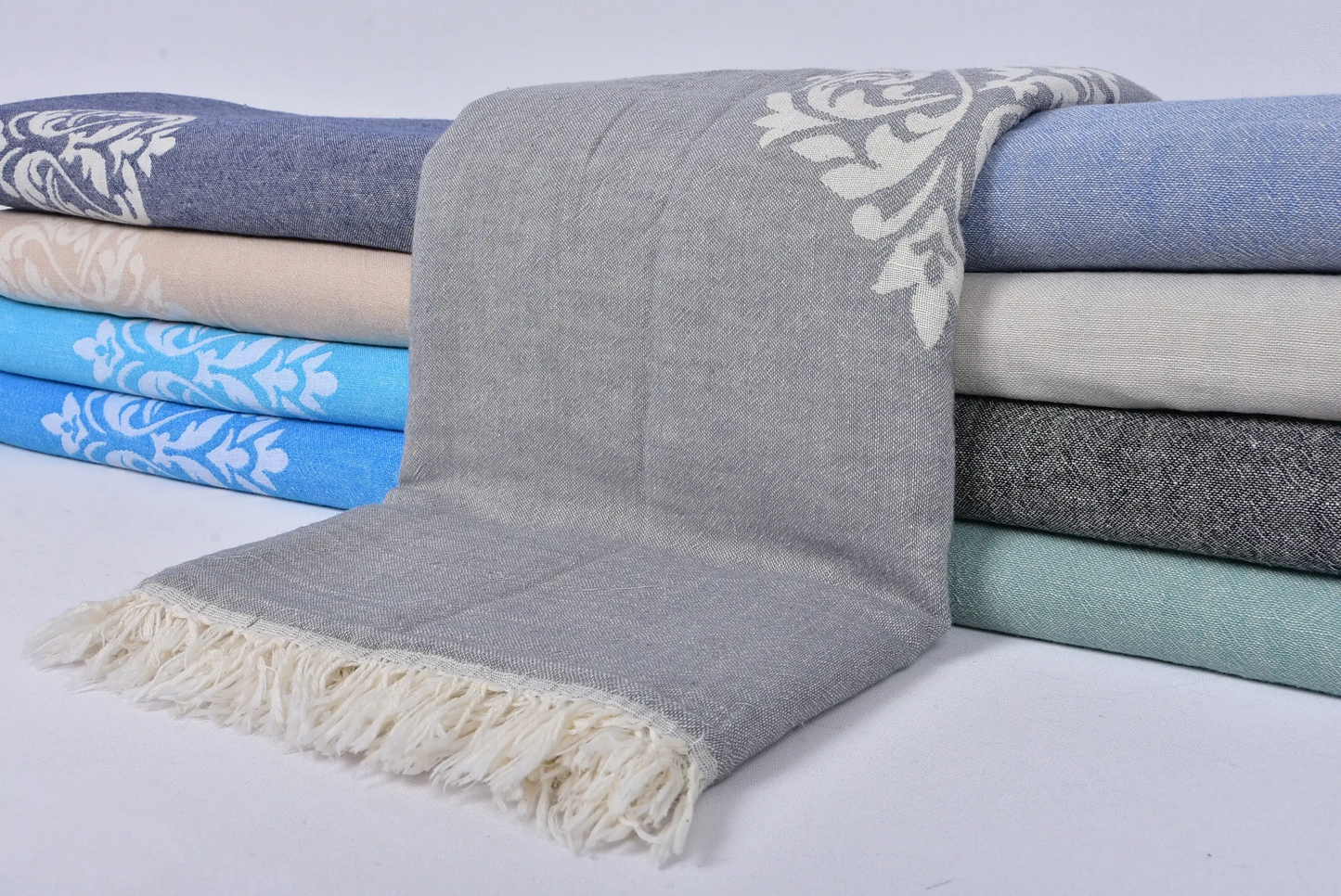 Turkish Blanket Large Towel Beige Cotton, 63x87 Inches