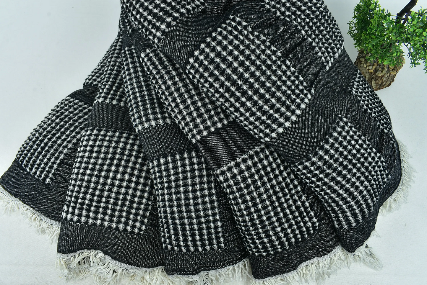 Bedcover Turkish Bedspread Black Throw Waffle Blanket, 79x83 Inches
