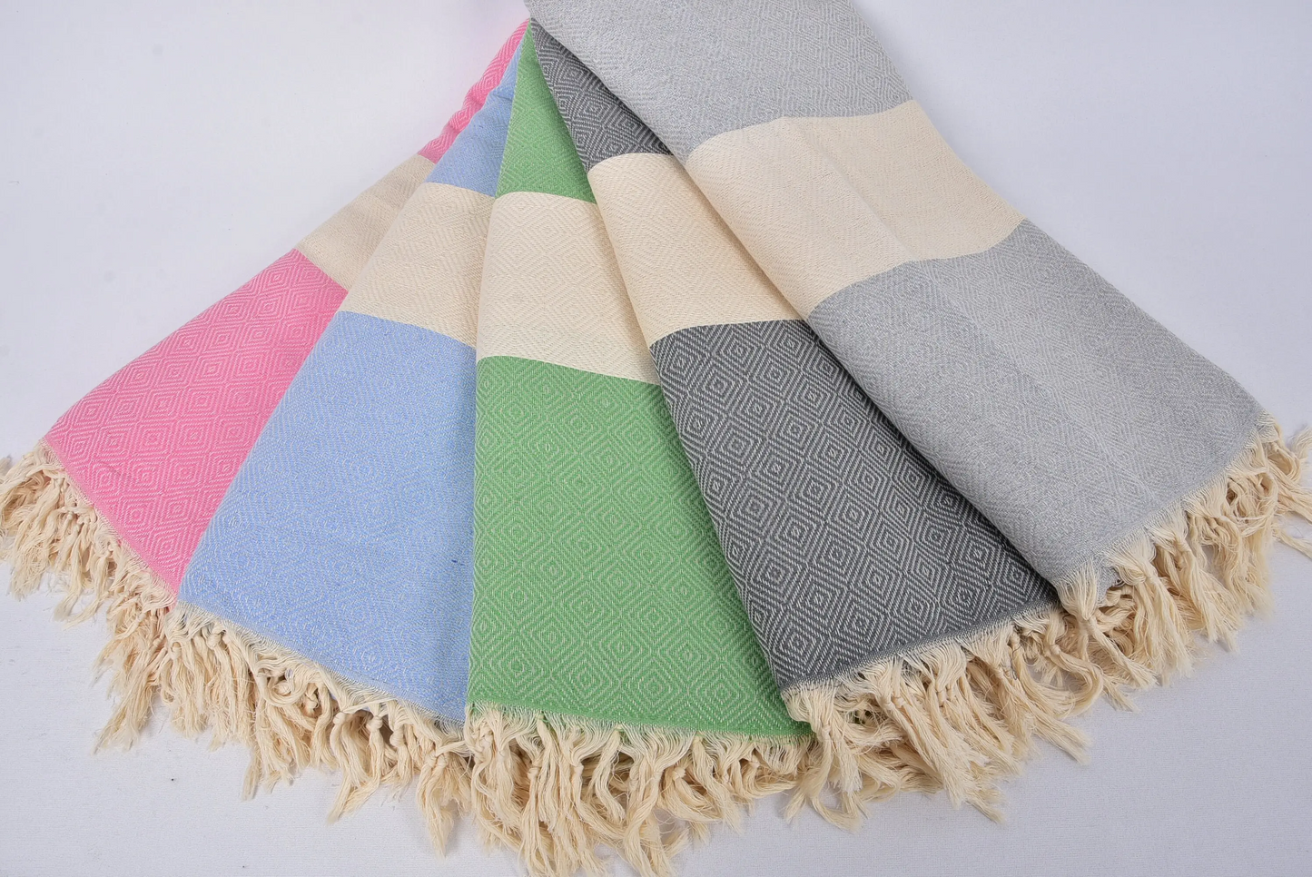 Throw Blanket Turkish Cotton Beige Diamond Pattern, 79x91 Inches