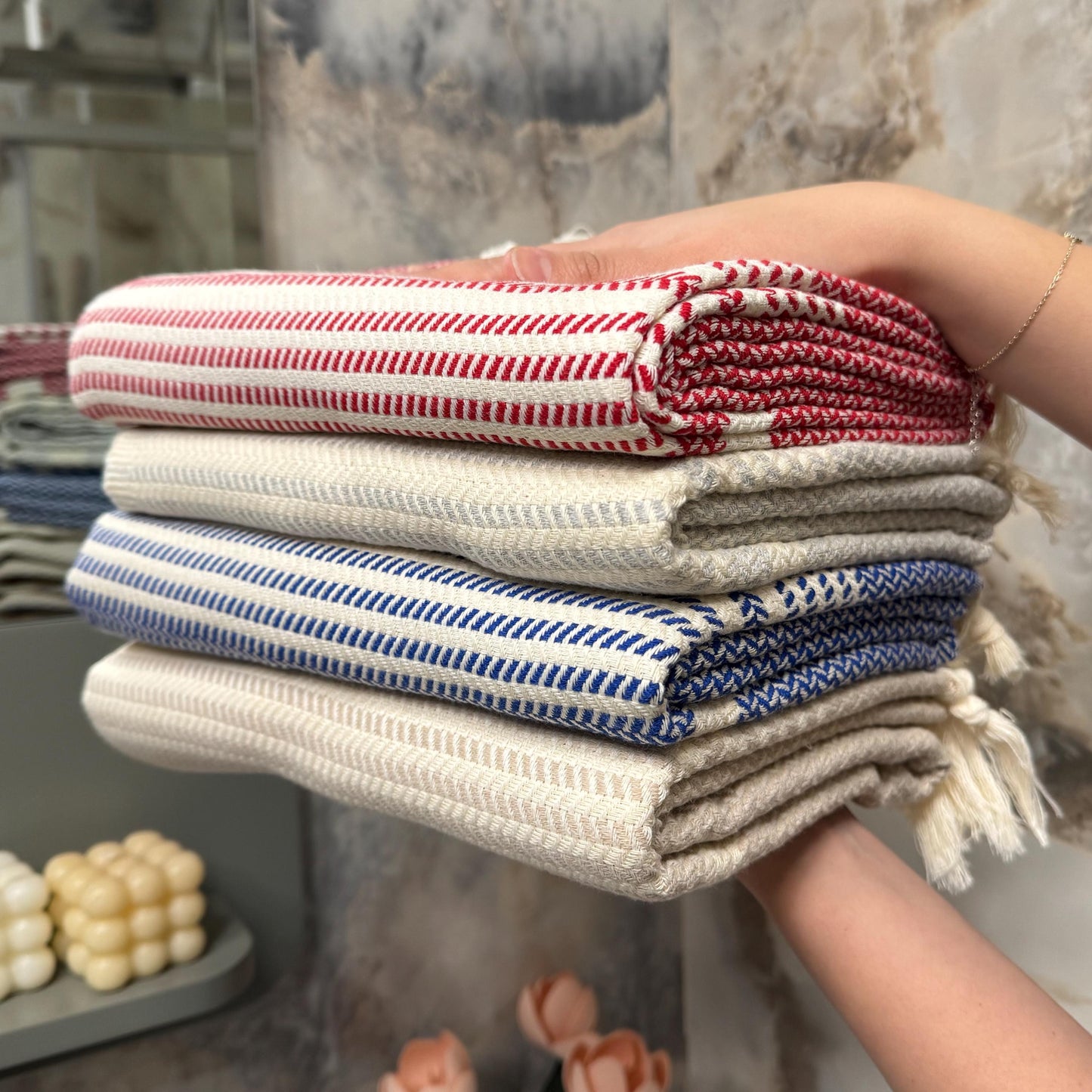 Handwoven Turkish Cotton Peshtemal Towel, Personalized Embroidery