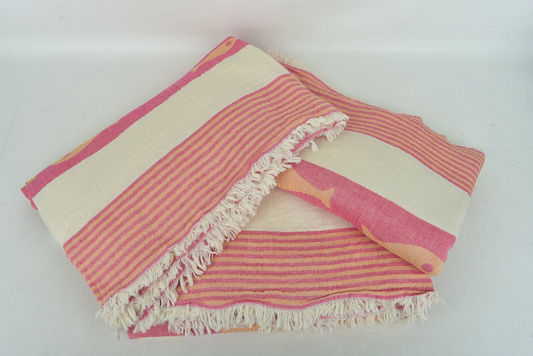 Sofaüberwurf Tierdruckdecke Gelb-Rot Beige 196x231 cm