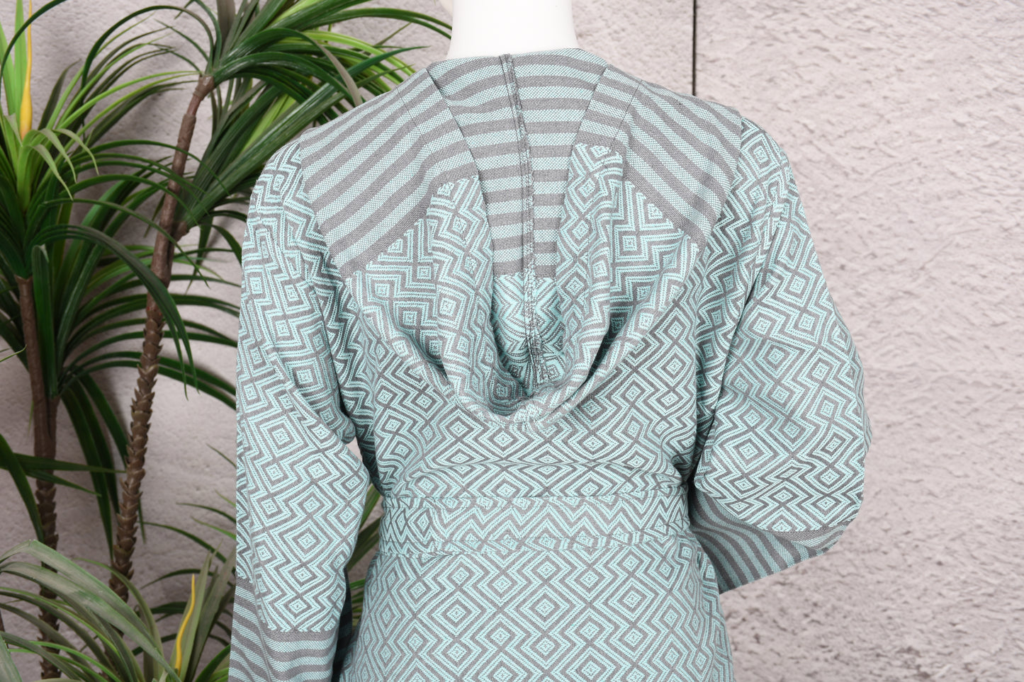 Aqua Mint Diamond Hooded Turkish Towel Robe for Women