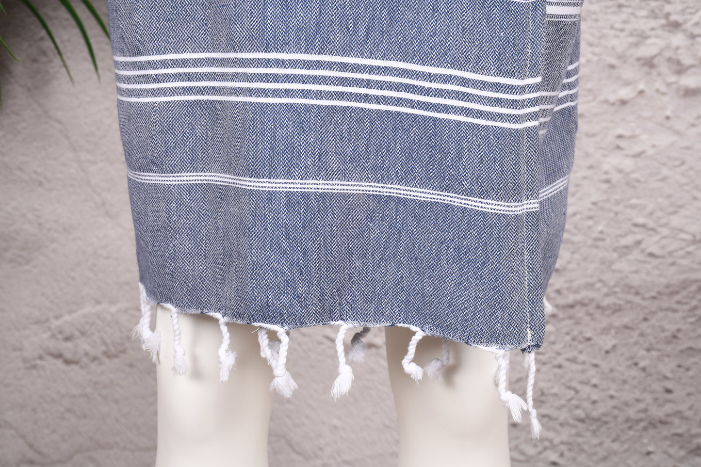 Steel Blue Stripe Hooded Turkish Towel Robe for Women