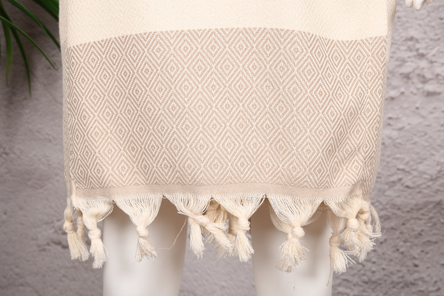 Natural Beige Diamond Hooded Turkish Towel Robe for Women