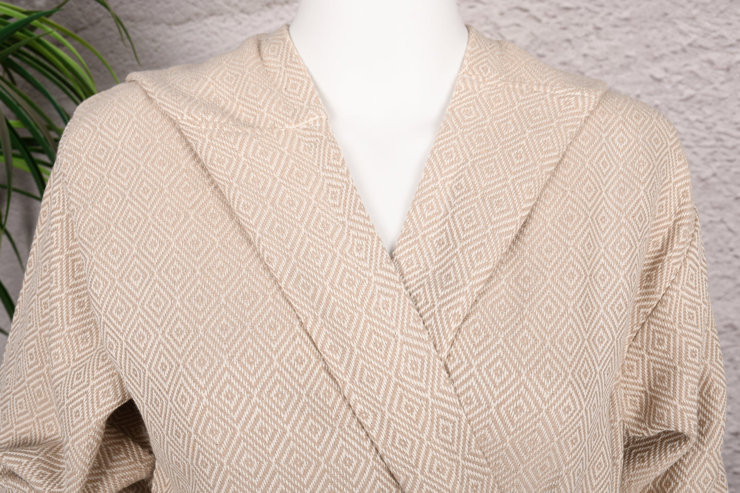 Natural Beige Diamond Hooded Turkish Towel Robe for Women