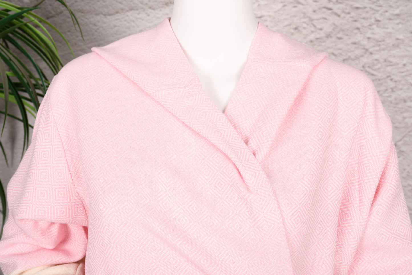Blush Pink Colorblock Hooded Turkish Towel Robe for Women