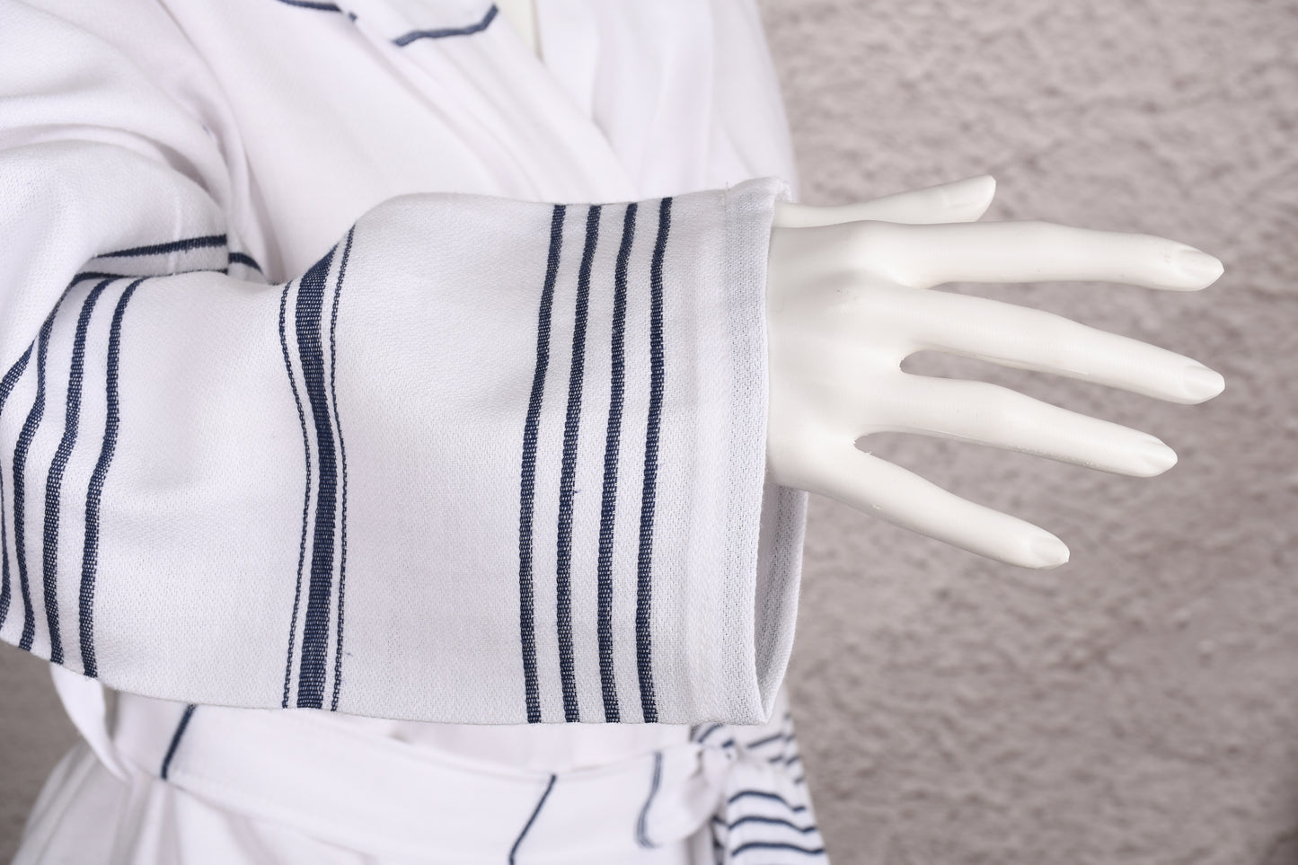 White Navy Stripe Hooded Turkish Towel Robe for Women