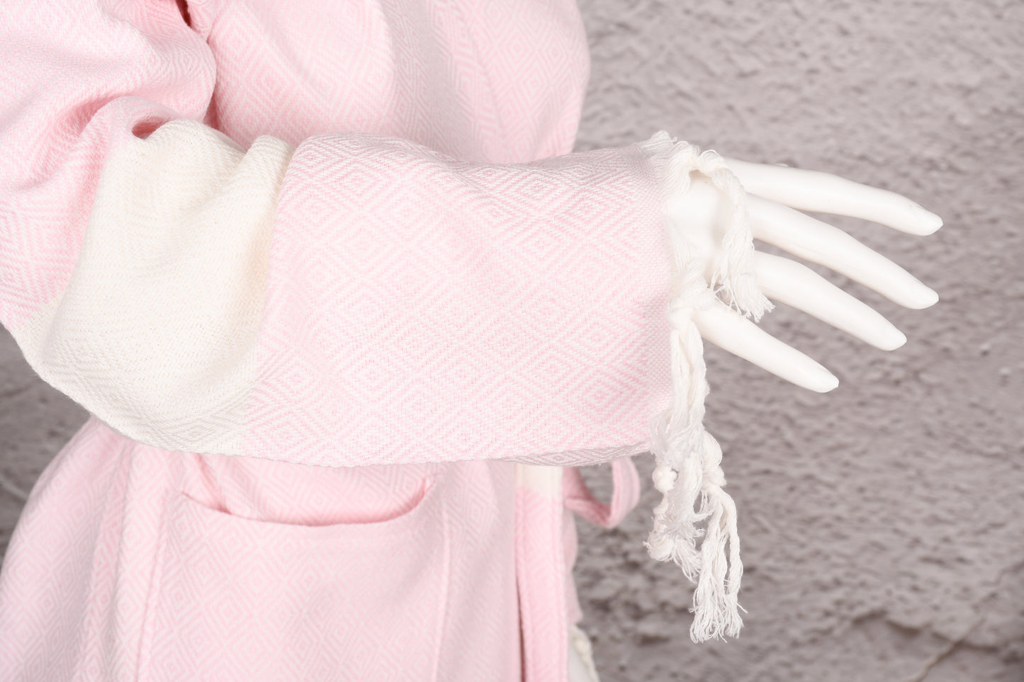 Soft Pink Diamond Hooded Turkish Towel Robe for Women