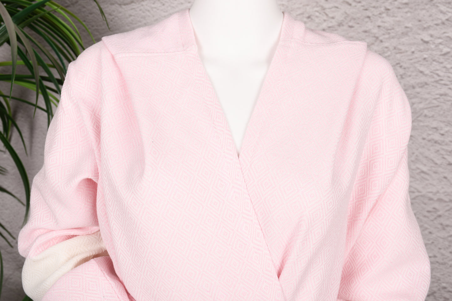 Soft Pink Diamond Hooded Turkish Towel Robe for Women
