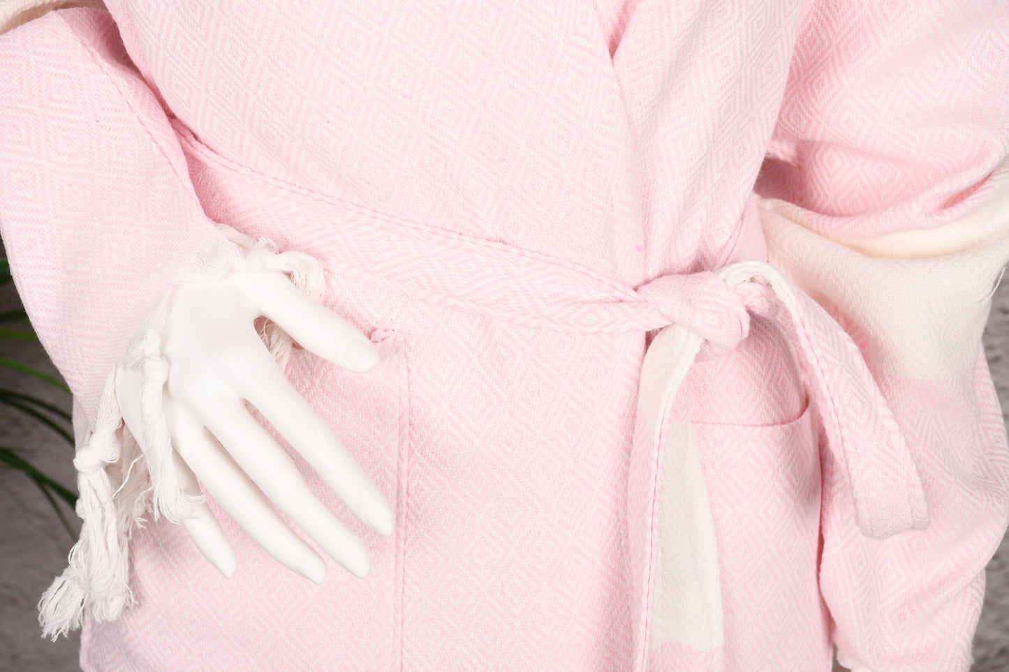 Soft Pink Diamond Hooded Turkish Towel Robe for Women
