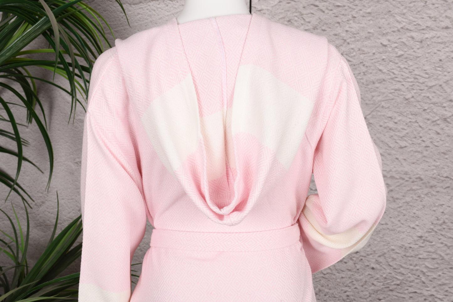 Soft Pink Diamond Hooded Turkish Towel Robe for Women