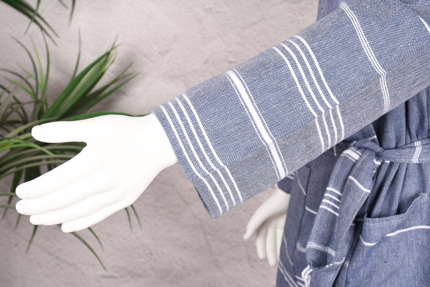 Steel Blue Stripe Hooded Turkish Towel Robe for Men