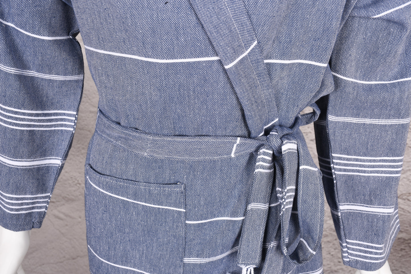 Steel Blue Stripe Hooded Turkish Towel Robe for Men