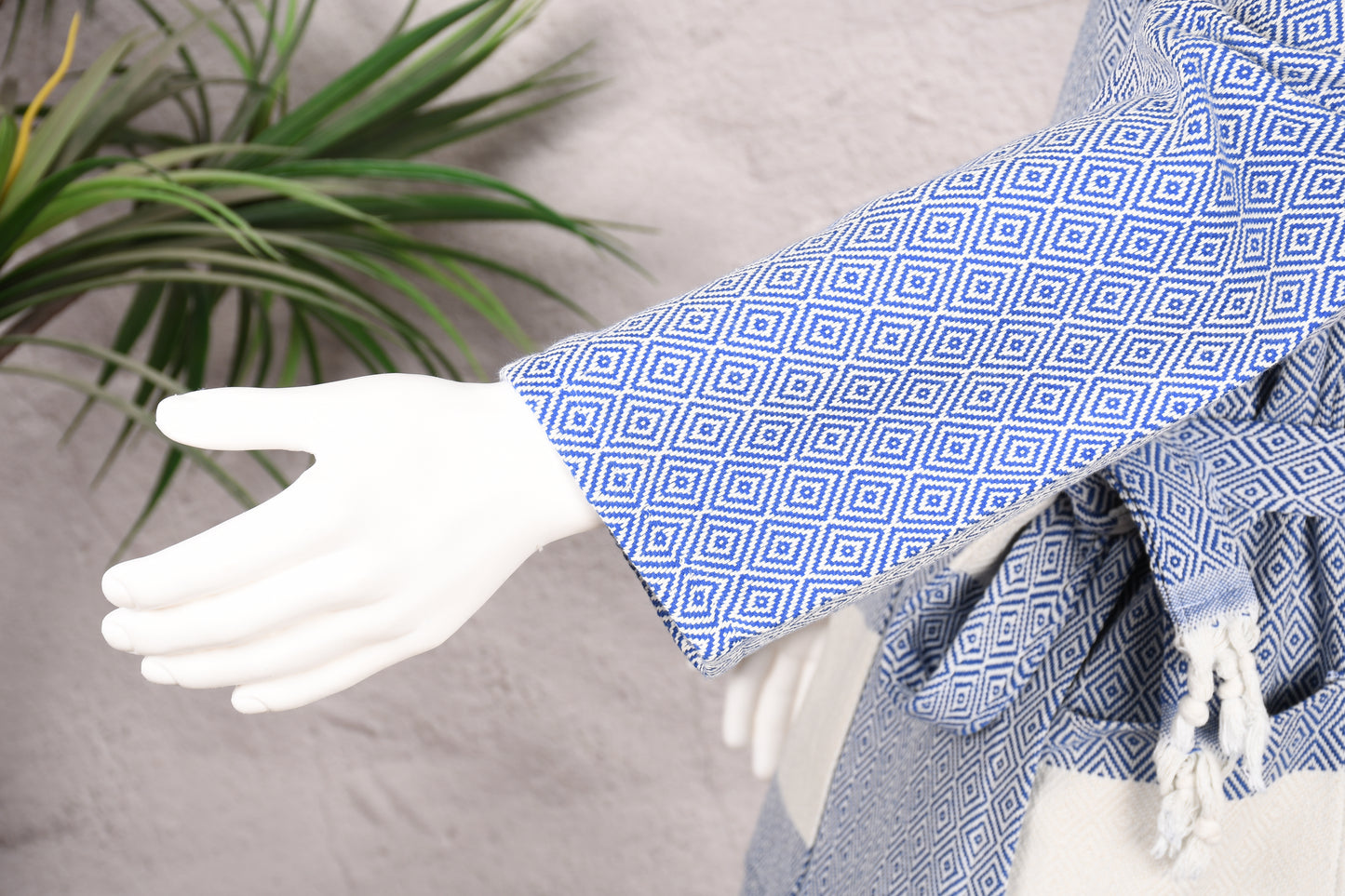 Royal Blue Diamond Hooded Turkish Towel Robe for Men