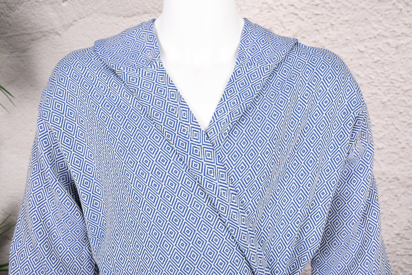 Royal Blue Diamond Hooded Turkish Towel Robe for Men