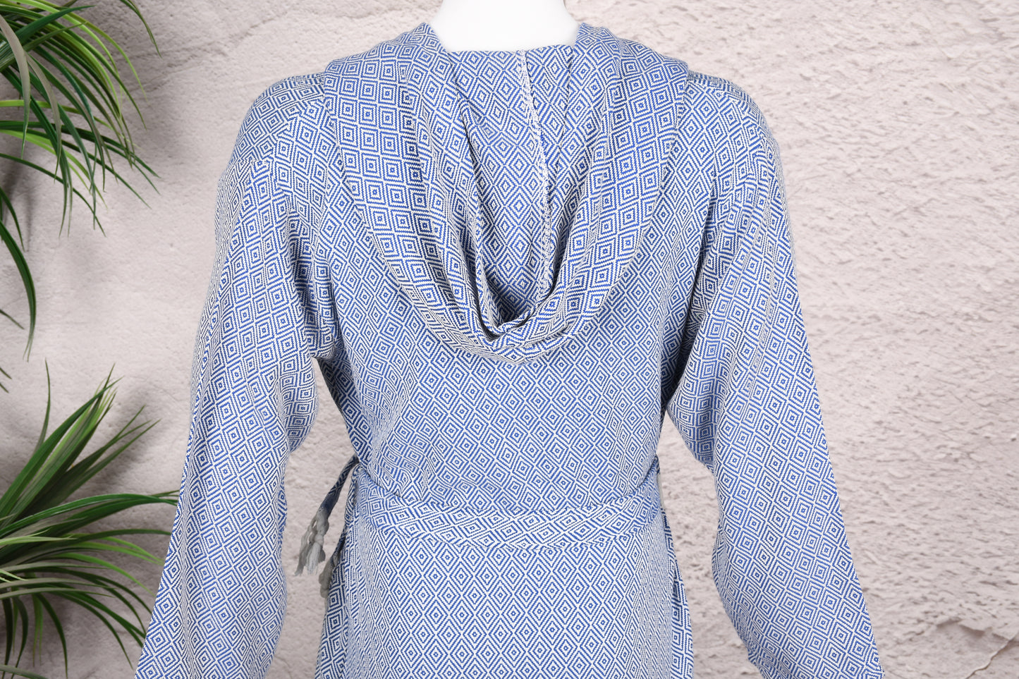 Royal Blue Diamond Hooded Turkish Towel Robe for Men