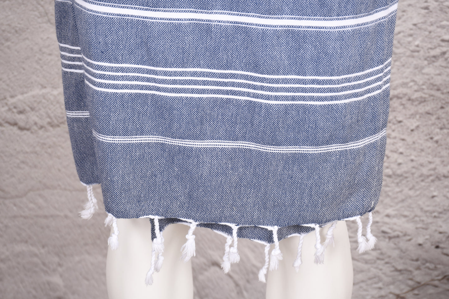 Navy Double Stripe Hooded Turkish Towel Robe for Men