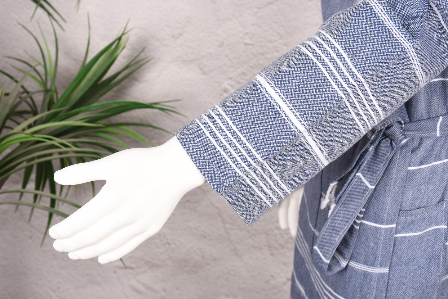 Navy Double Stripe Hooded Turkish Towel Robe for Men
