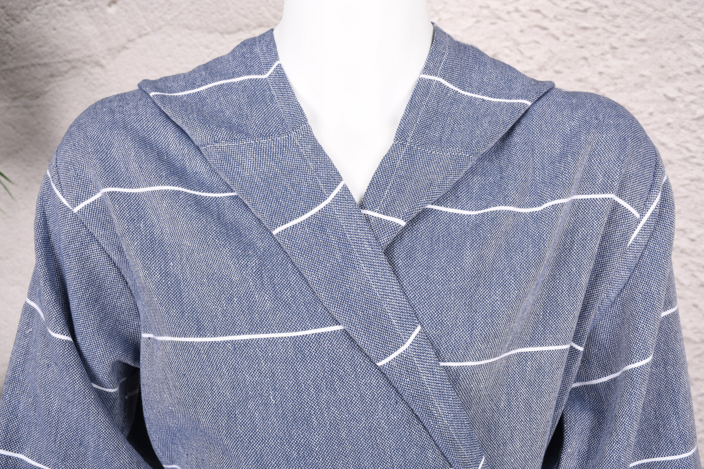 Navy Double Stripe Hooded Turkish Towel Robe for Men