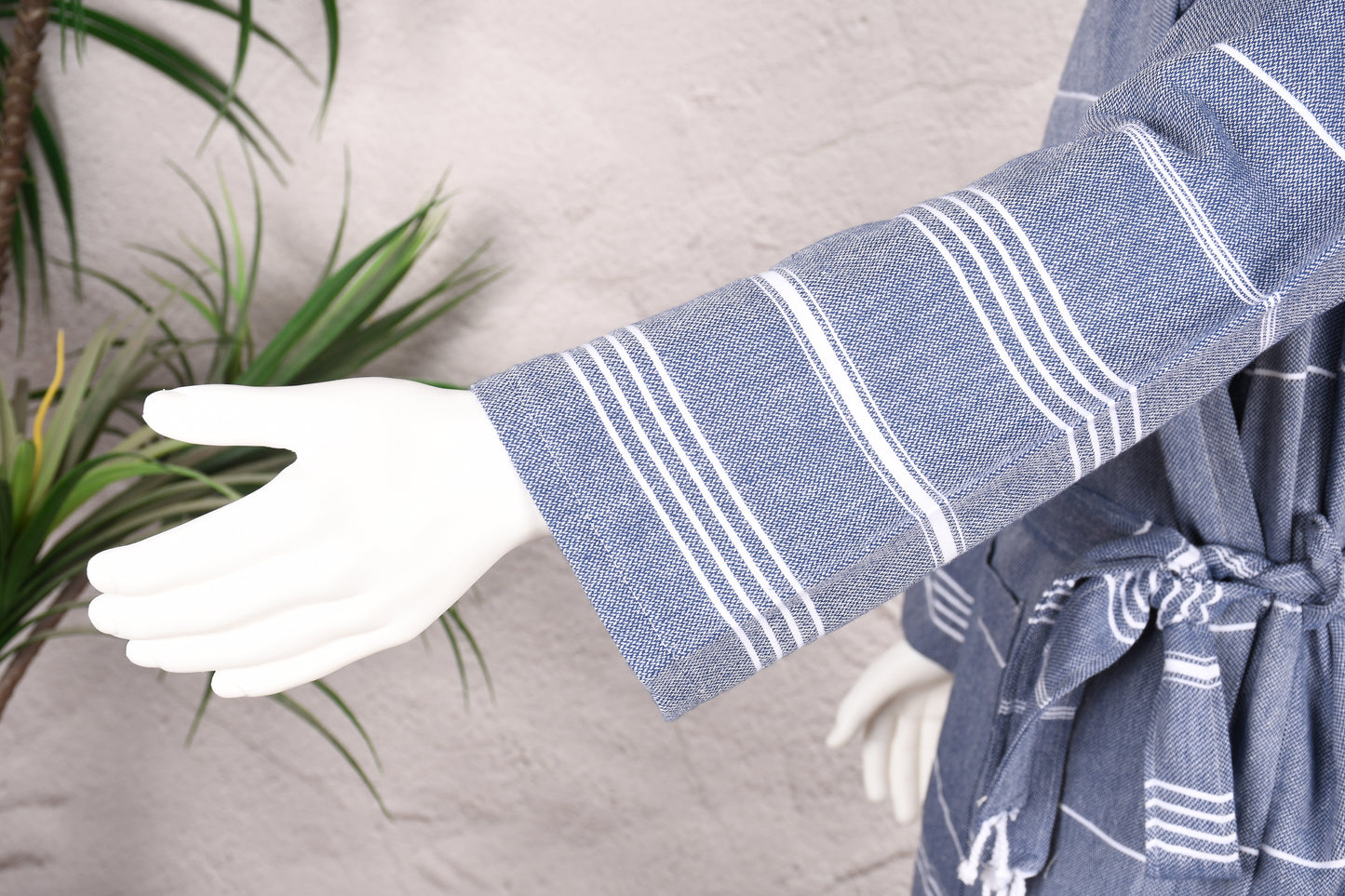 Slate Blue Classic Stripe Hooded Turkish Towel Robe for Men