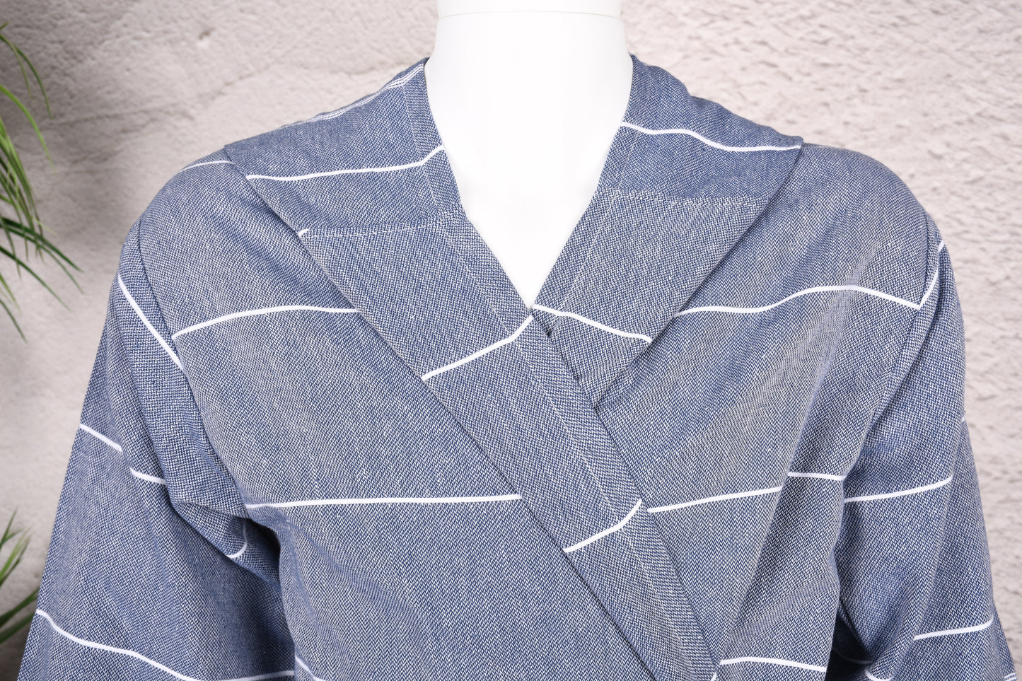 Slate Blue Classic Stripe Hooded Turkish Towel Robe for Men