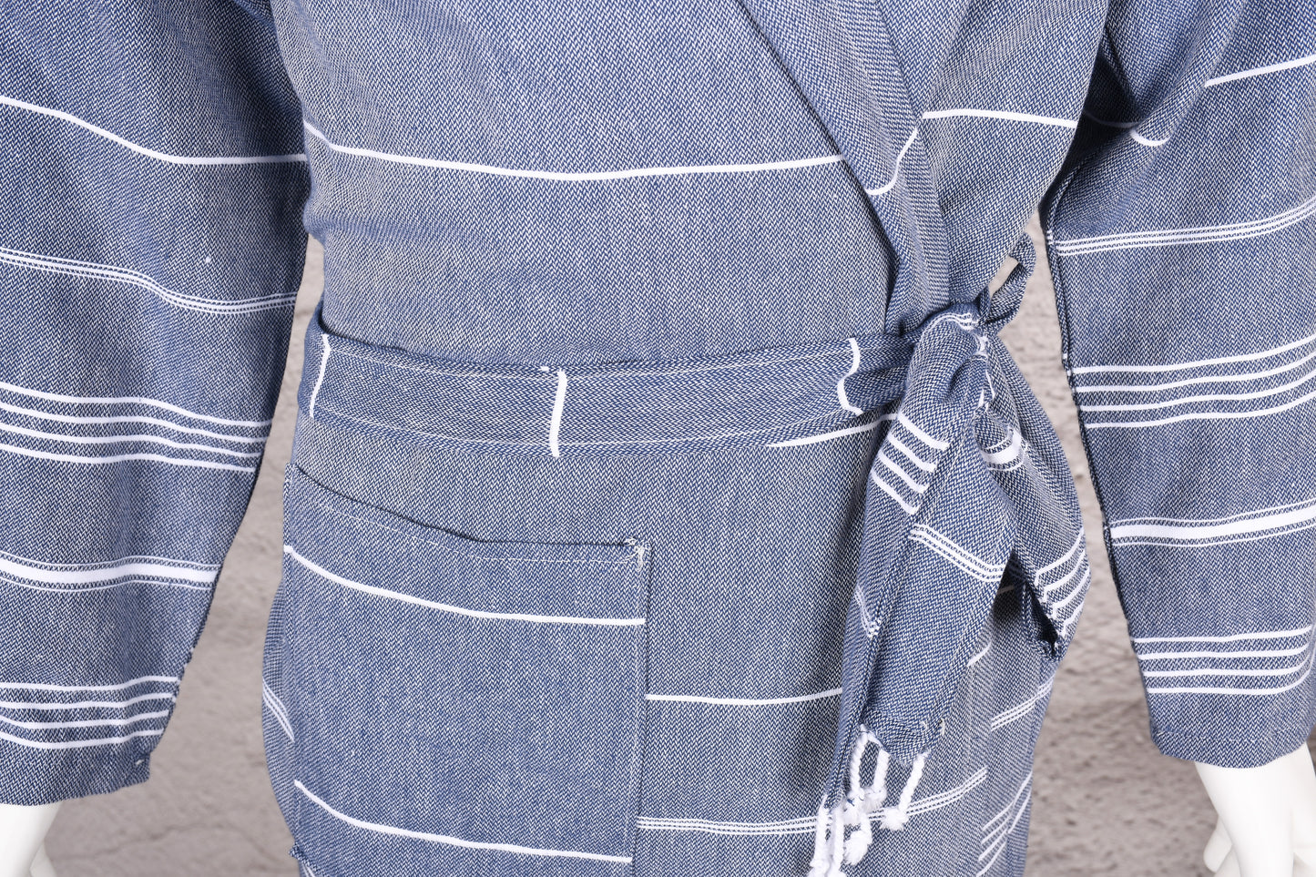 Slate Blue Classic Stripe Hooded Turkish Towel Robe for Men