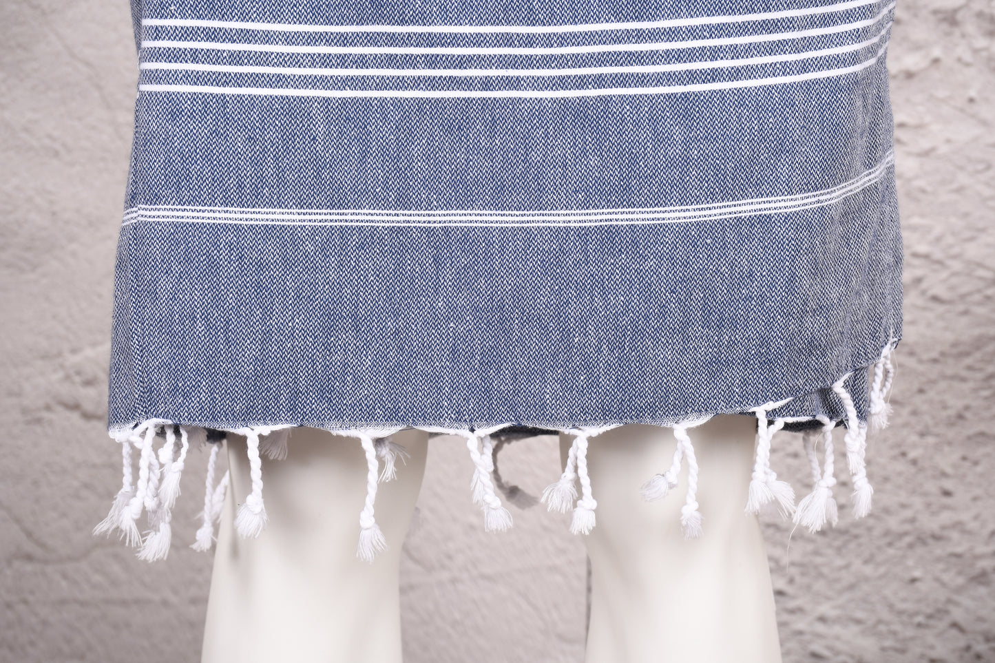 Denim Blue Minimal Stripe Hooded Turkish Towel Robe for Men