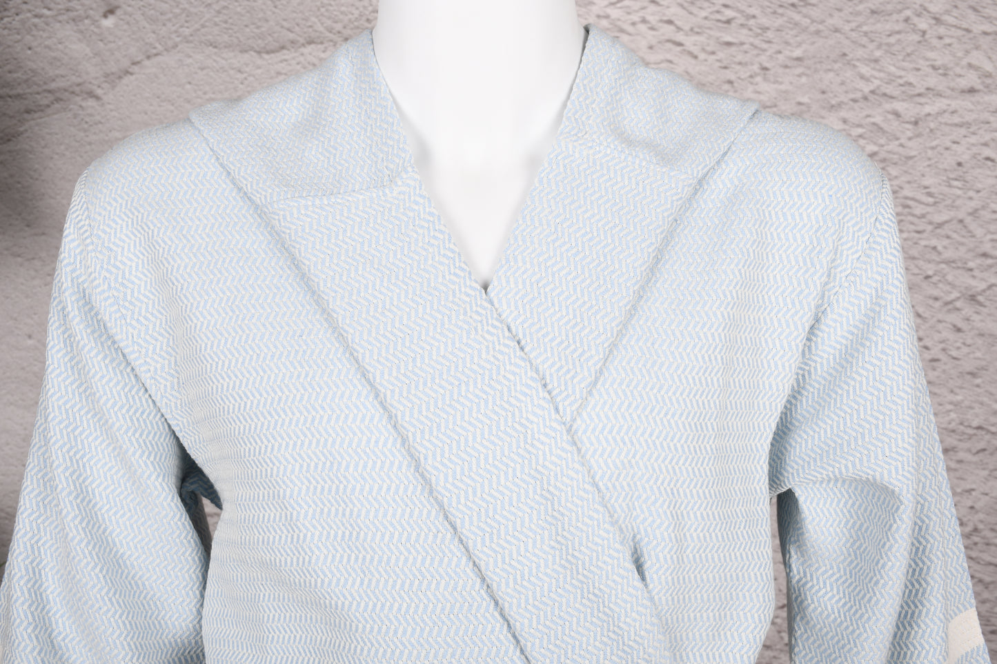 Pale Blue Herringbone Hooded Turkish Towel Robe for Men