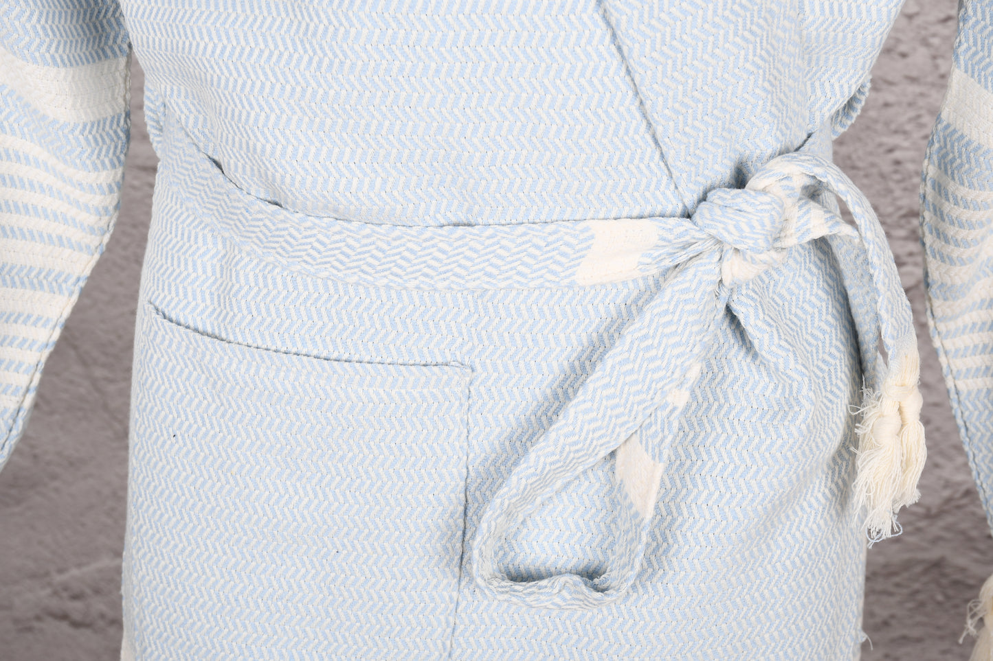 Pale Blue Herringbone Hooded Turkish Towel Robe for Men