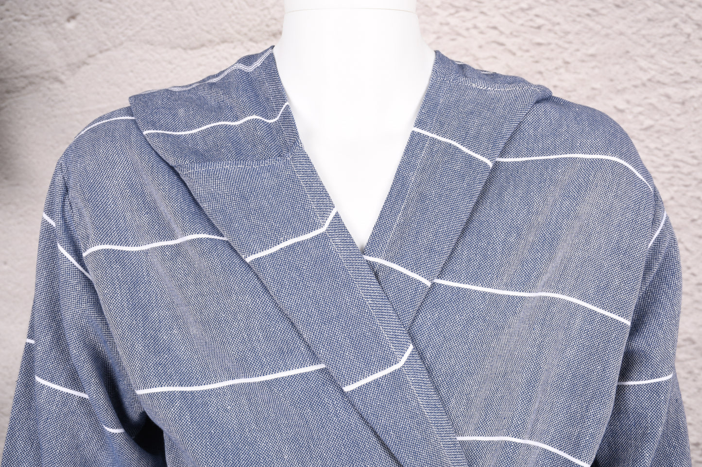 Indigo Stripe Hooded Turkish Towel Robe for Men