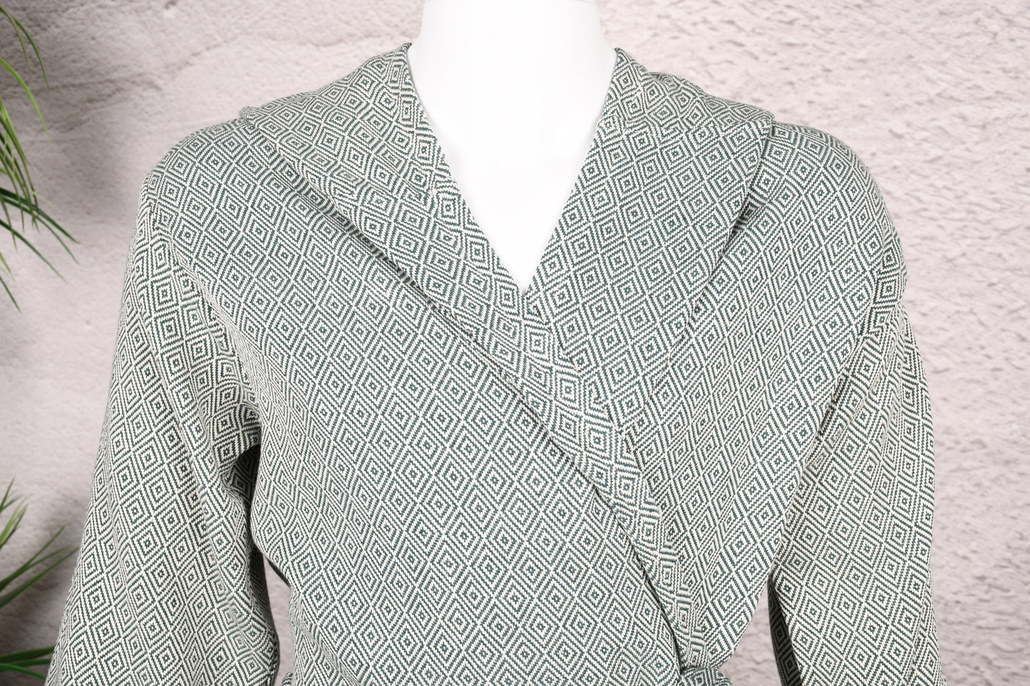 Sage Diamond Hooded Turkish Towel Robe for Men